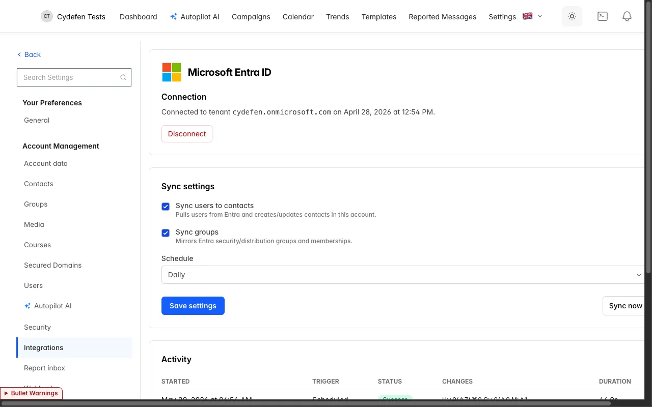 Microsoft Entra integration in PhishSpot
